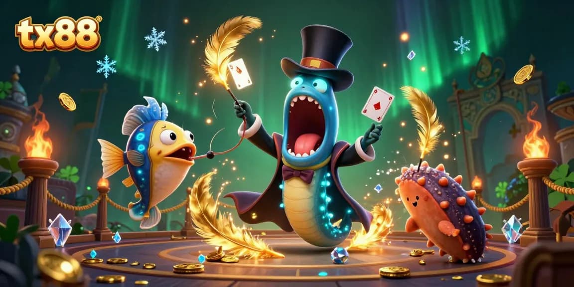 Catch the magic at tx88 with animated casino creatures dazzling in a vibrant gambling scene.