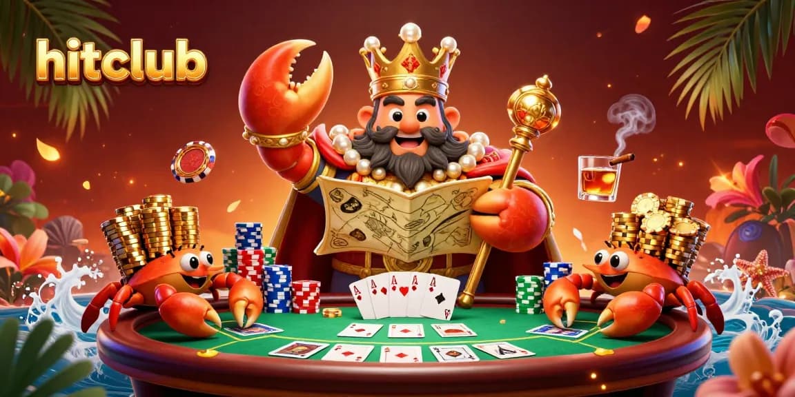 Engage with hitclub at the poker table with a grand crab emperor and vibrant game elements.