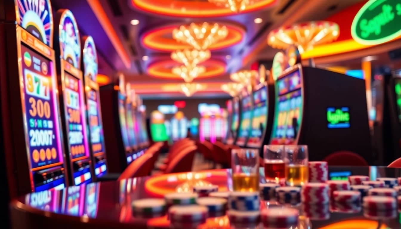 Menang besar pada Slot deposit 5000 sambil bermain mesin slot di kasino yang meriah.