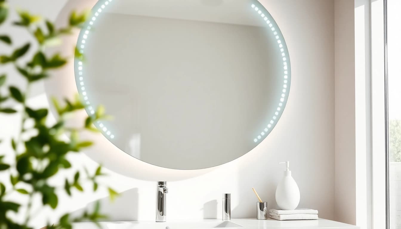 Enhance your space with a stylish mirror and led lights for a bright, modern vibe.
