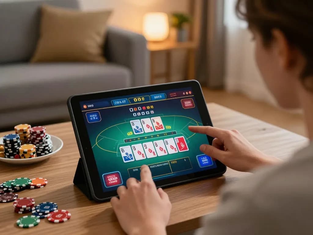 Engaging in live dealer games on nn88 casino app from home, showcasing strategic gameplay.