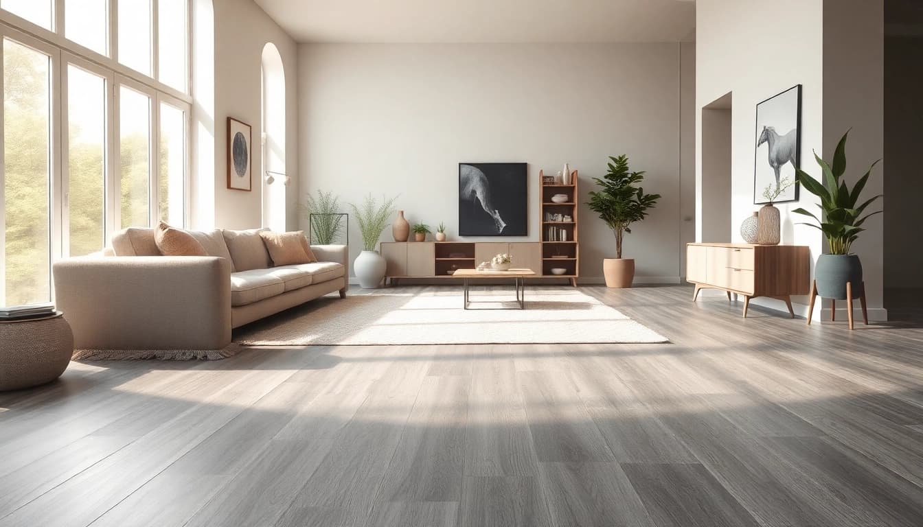 Transform your space with stylish grey vinyl flooring, enhancing modern home decor.