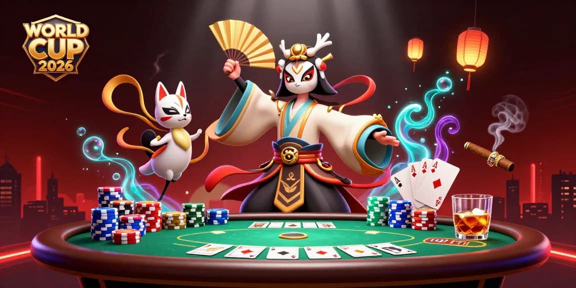 Engage in WORLD CUP 2026 poker strategies with this vibrant 3D casino illustration.
