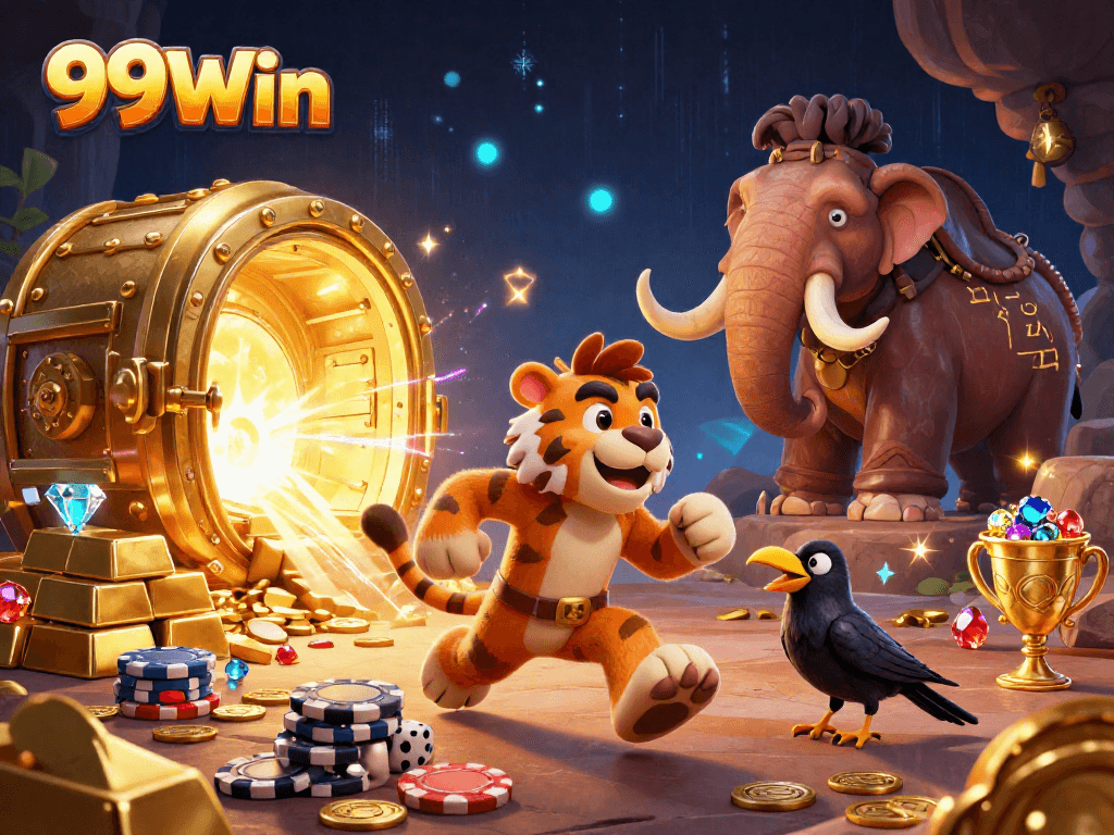Experience the thrilling adventures of 99Win's casino world with an exciting prehistoric scene of fortune and fun.