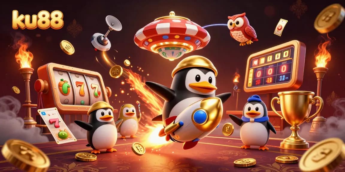 ku88 engages with thrilling online slots adventure amidst dynamic casino themes and vibrant visuals.