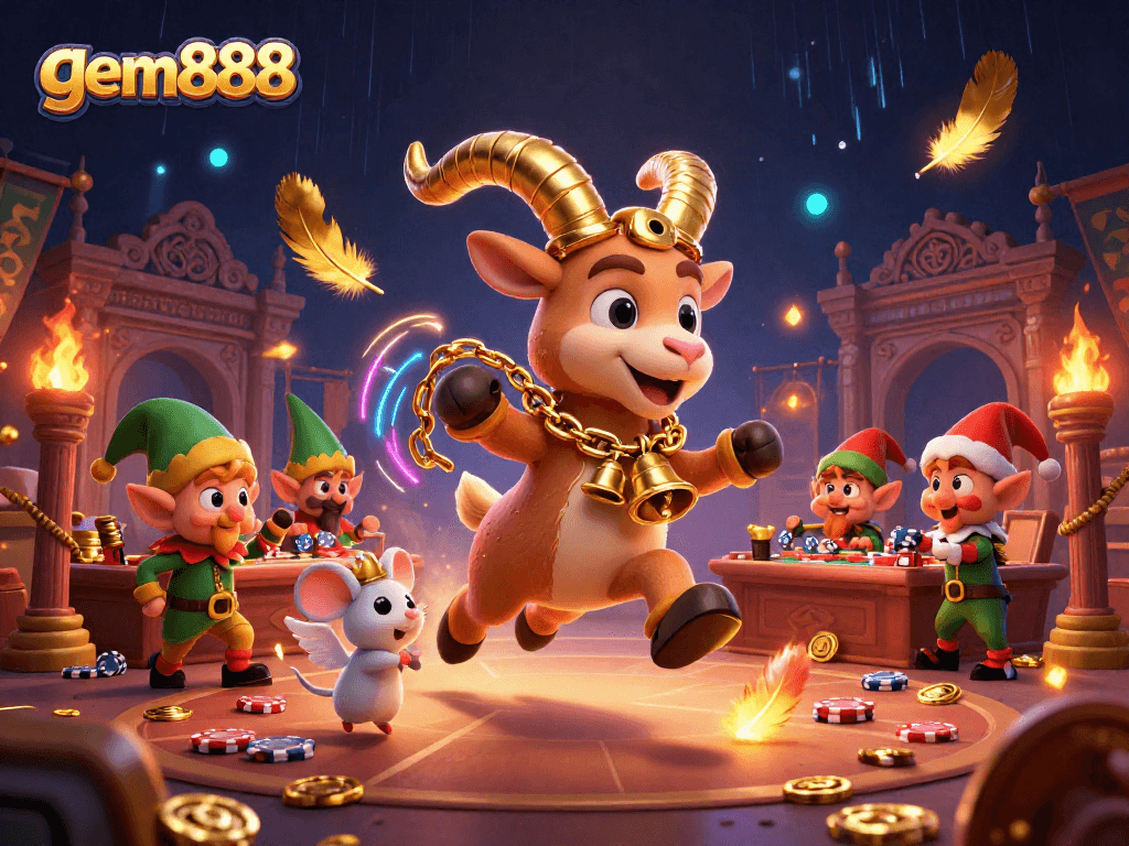 Experience gem888 at a lively casino with Krampus, an angel mouse, and mischievous elves.