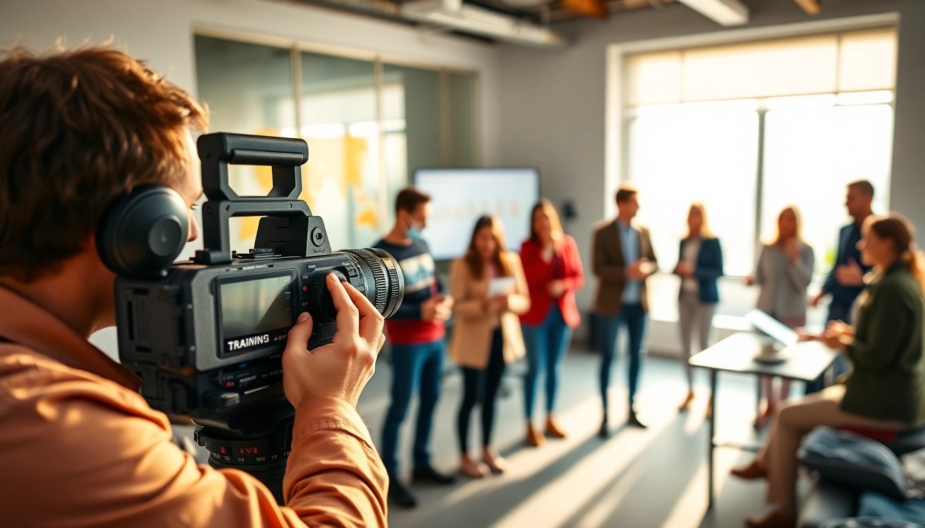 Capture engaging training videos in a modern professional setting with diverse participants.