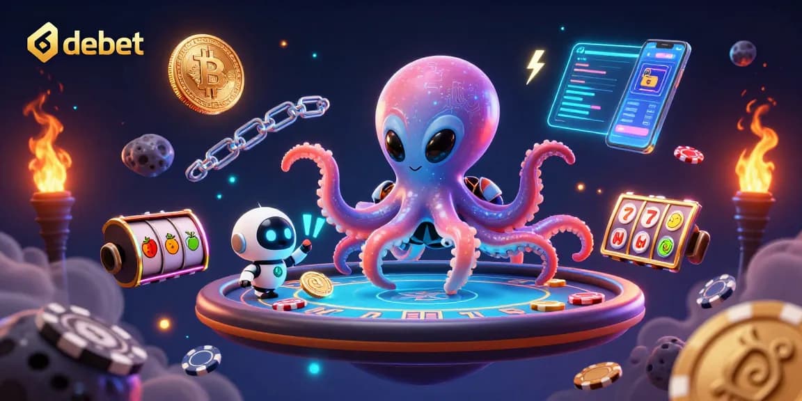 Engage with debet at a vibrant alien casino featuring a holographic poker table and crypto elements.