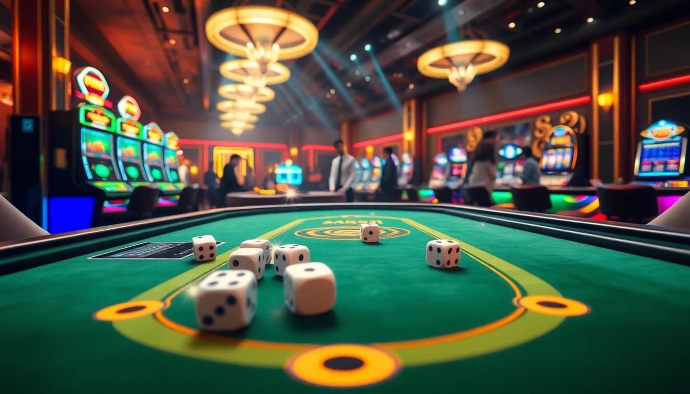 Experience the excitement of tài xỉu md5 with vibrant gaming visuals and luxurious casino elements.