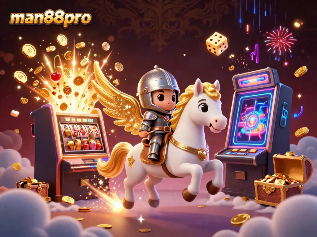 Engage in winning excitement at man88pro with a dynamic scene featuring a celestial horse and jackpot elements.