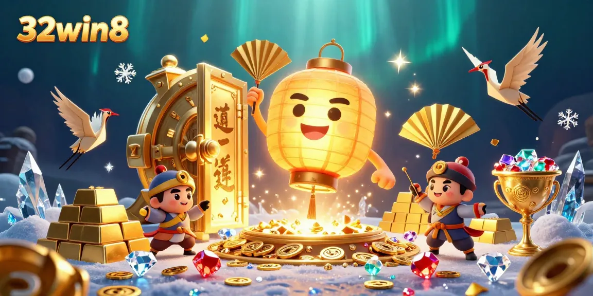 Experience the vibrant casino world of 32win8 with golden characters and rich treasures sparkling everywhere.