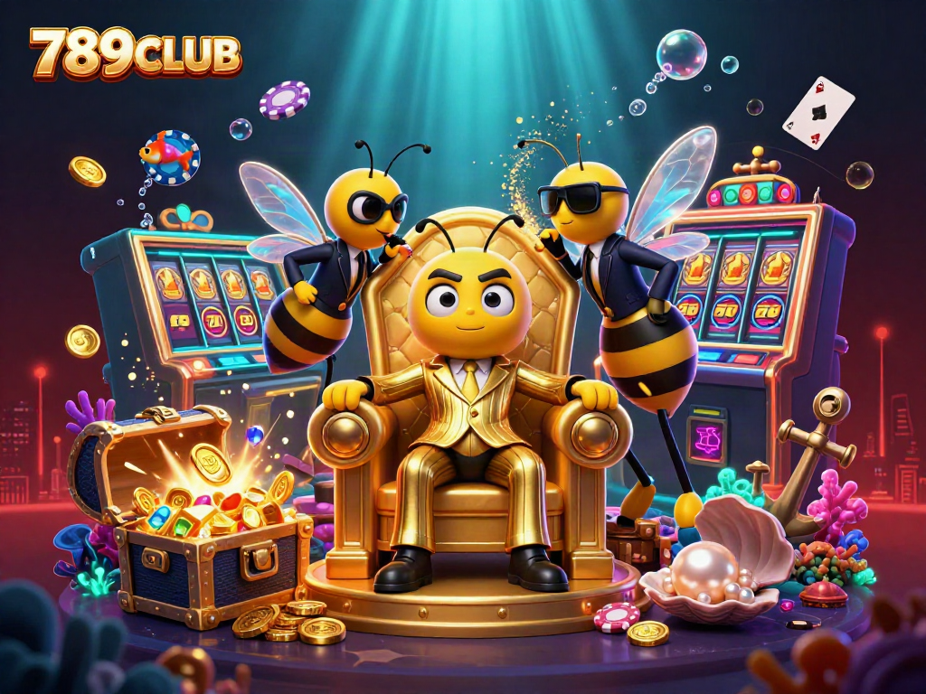 Engage in thrilling games with 789CLUB’s vibrant casino world featuring dynamic characters and slot machines.