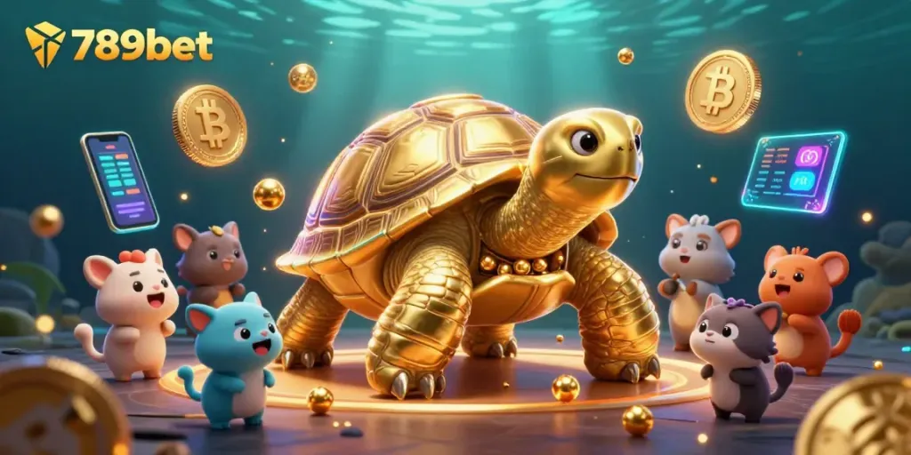 Play thrilling games at 789bet with a vibrant, energetic casino scene featuring crypto elements.
