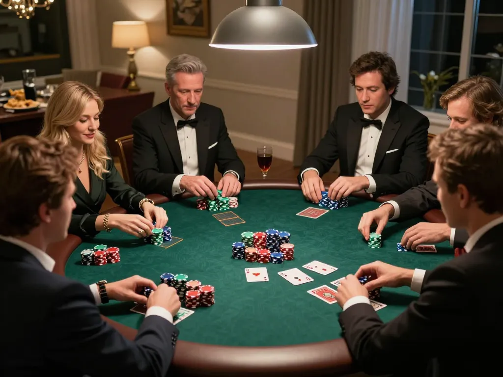 KJC Global poker players engage in a thrilling home game showcasing strategic betting
