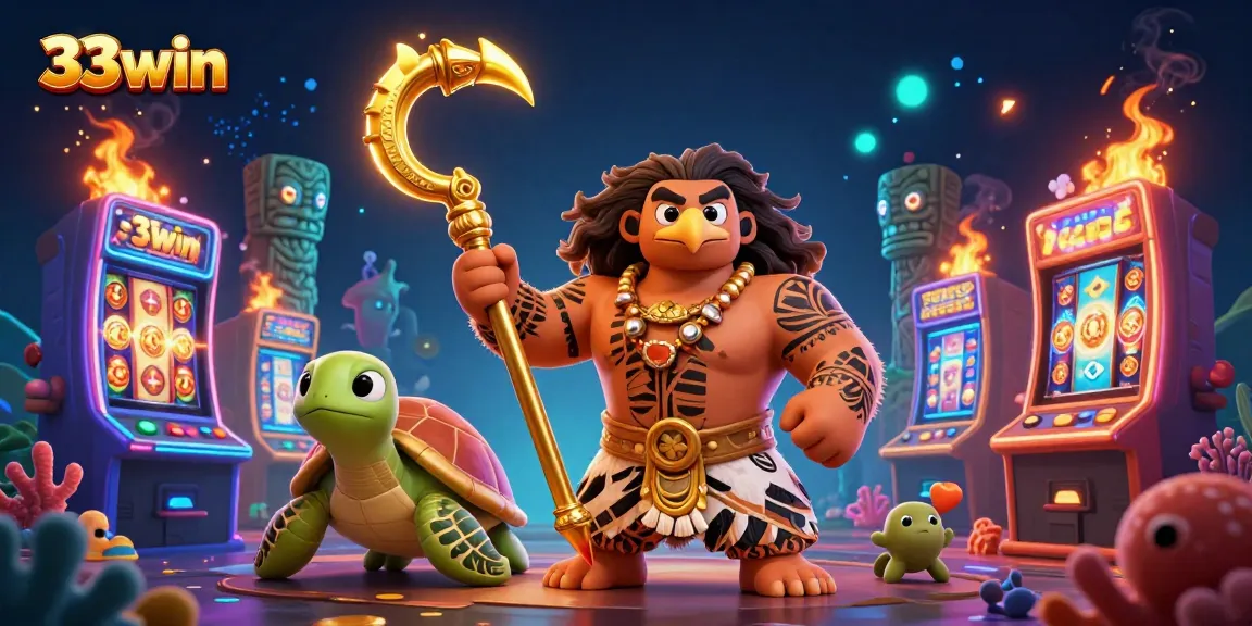 33win players enjoying vibrant 3D slot game illustrations with dynamic characters and elements.