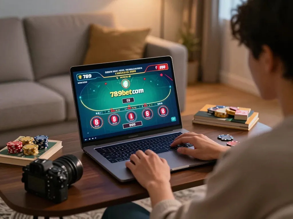 Player enjoying a live dealer baccarat game at home on 789betcom for a thrilling entertainment experience.