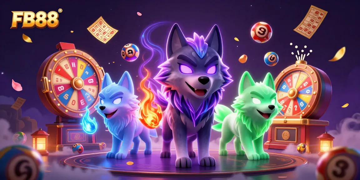Engage with FB88's vibrant casino atmosphere featuring dynamic lottery elements and vivid characters.