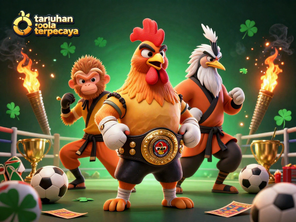 Engage in taruhan bola terpercaya with dynamic betting action illustrated by energetic characters.