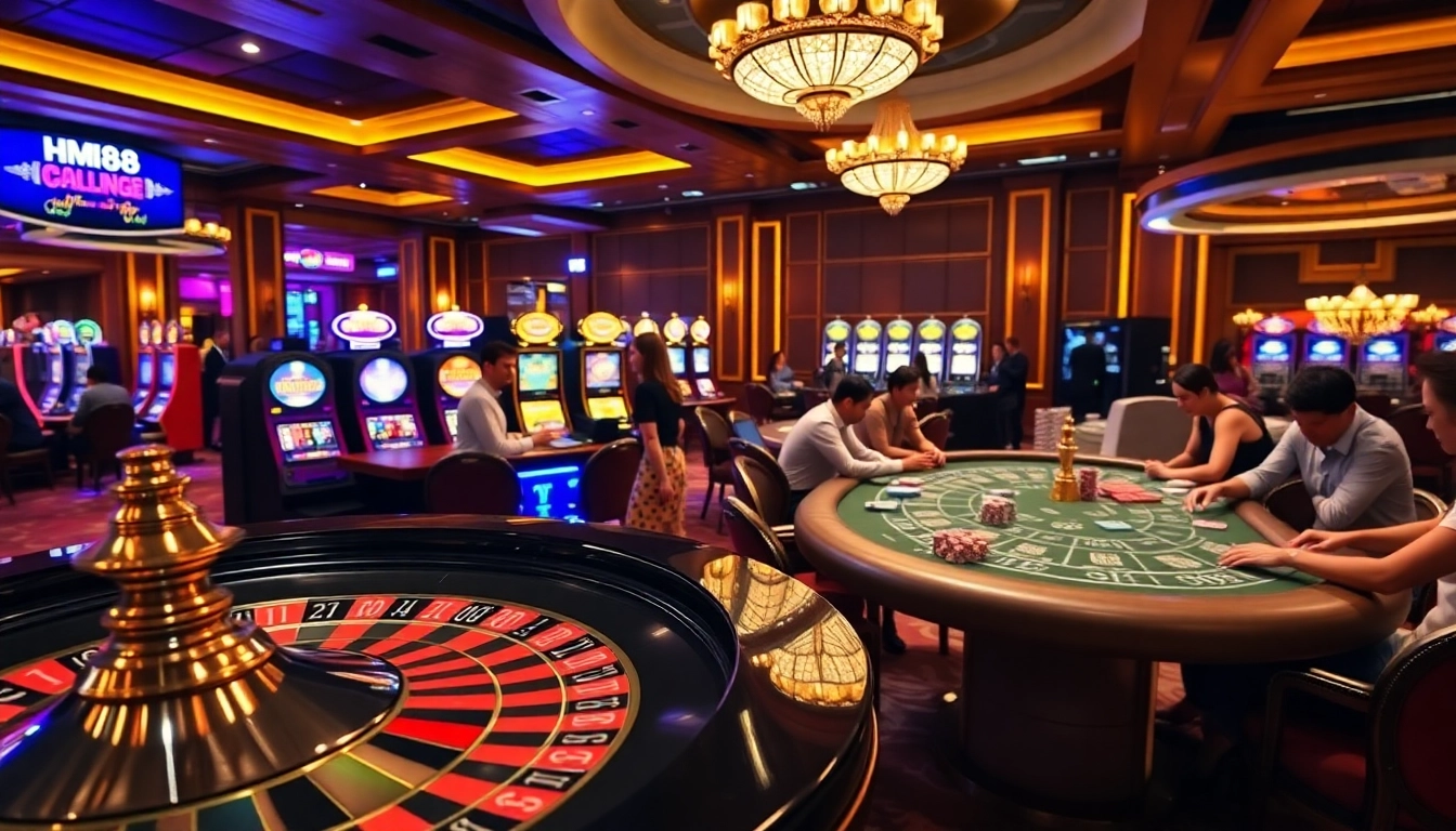 HM88 showcases an exciting night at the casino, featuring vibrant tables and engaging players.