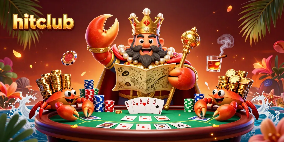 Engage with hitclub at the poker table with a grand crab emperor and vibrant game elements.