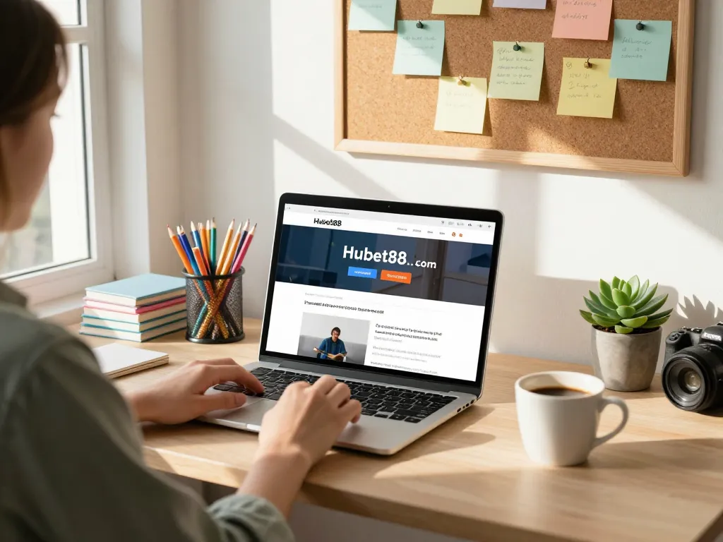 Engaging workspace at Hubet88.com promoting newsletter sign-up with cozy home office elements.