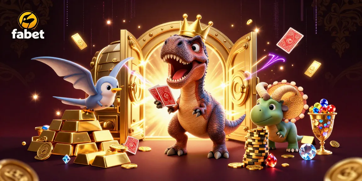 Fabet T-Rex and friends engaging in vibrant gaming action, illustrating stunning casino excitement.