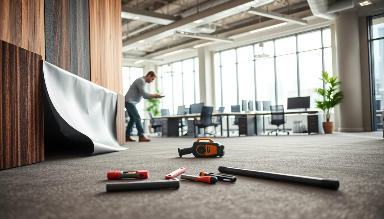 Applying Mass loaded vinyl for enhanced soundproofing in a modern office space.