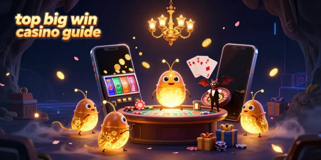 Experience the top big win casino guide with lively glowworms and a bat dealer in a thriving casino scene.