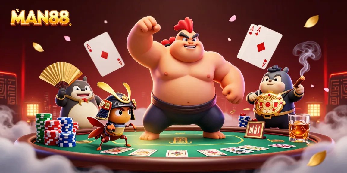 Engage in thrilling poker action with MAN88 in this vibrant casino scene