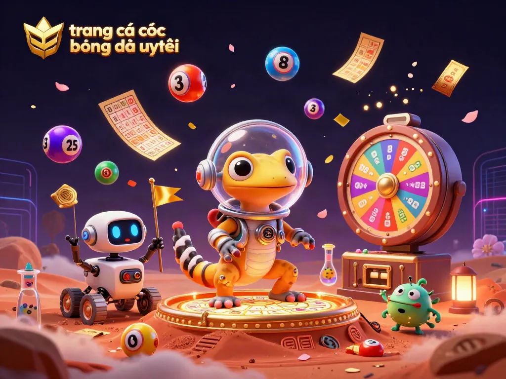 trang cá cược bóng đá uy tín với biểu tượng giải thưởng vàng và bóng xổ số đầy màu sắc