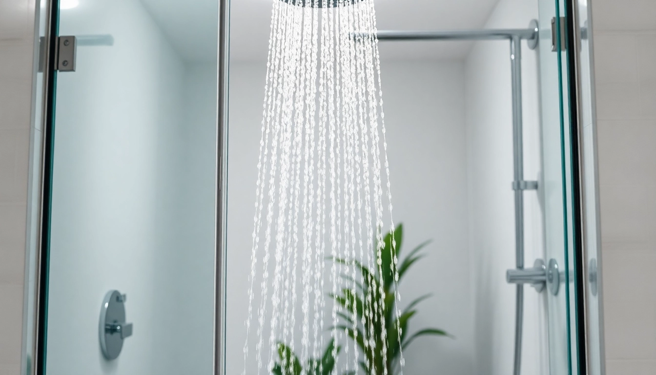 Elegant showers au elegantly designed in a modern bathroom, featuring sleek glass and rainfall fixtures.