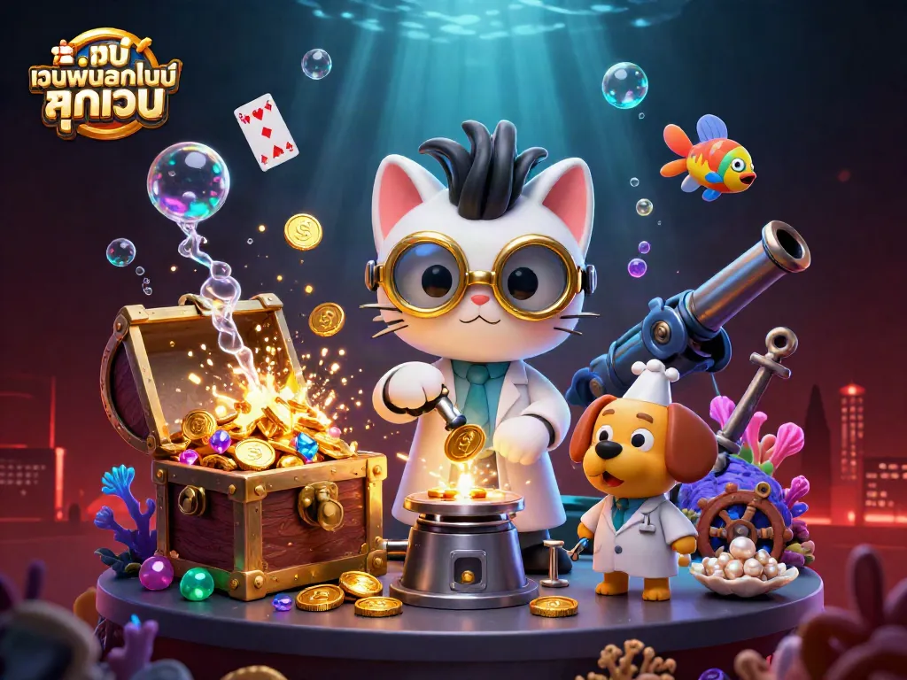 เล่นสนุกกับ เว็บพนันออนไลน์ ทุกเว็บ โดยภาพการ์ตูน 3D แสดงฉากการสร้างเครื่องจำลองเหรียญทอง