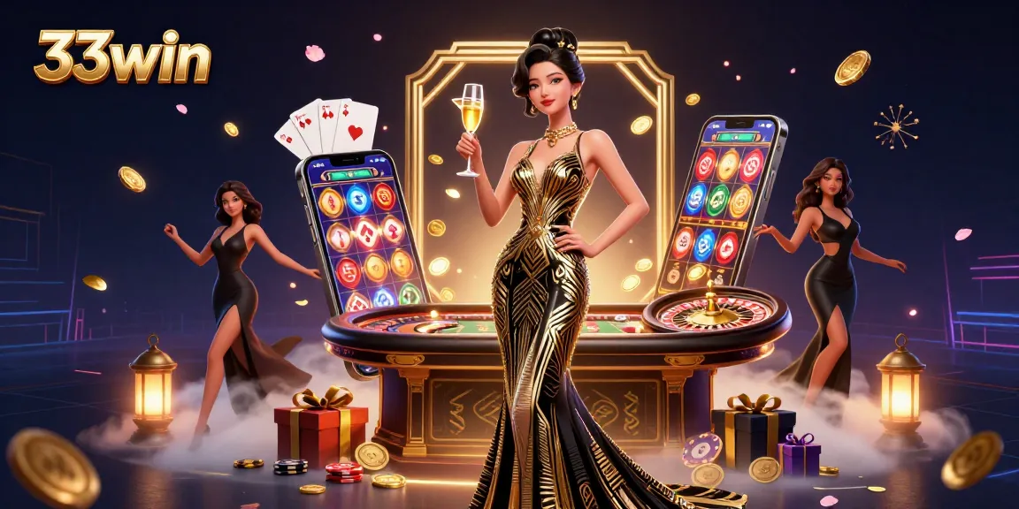 Engage in thrilling games at 33win's futuristic casino scene with luxurious elements