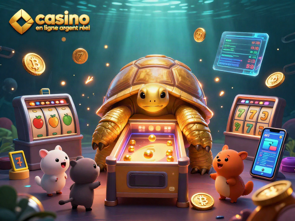 Jouez à des jeux captivants au casino en ligne argent réel avec une tortue en pinball et de nombreux éléments colorés.