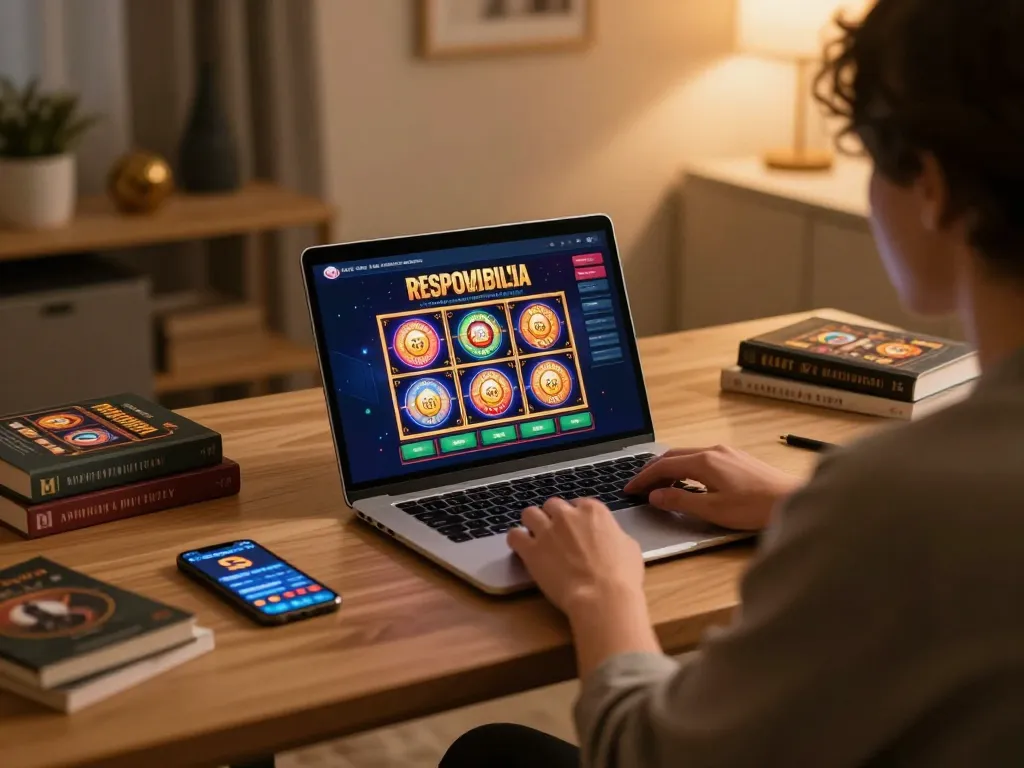 Engaging in online casino gaming at home, showcasing tr88 app interface on a laptop with strategy materials visible.