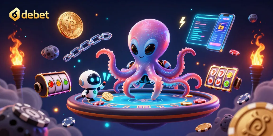 Engage with debet at a vibrant alien casino featuring a holographic poker table and crypto elements.