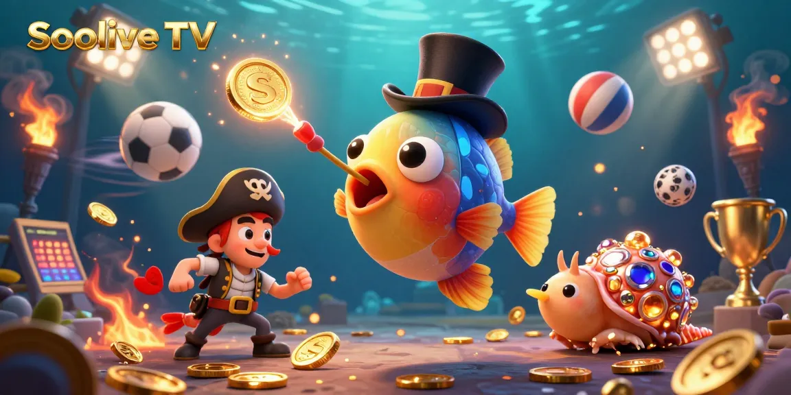 Socolive TV showcases exciting underwater gambling with vibrant characters and sports elements.