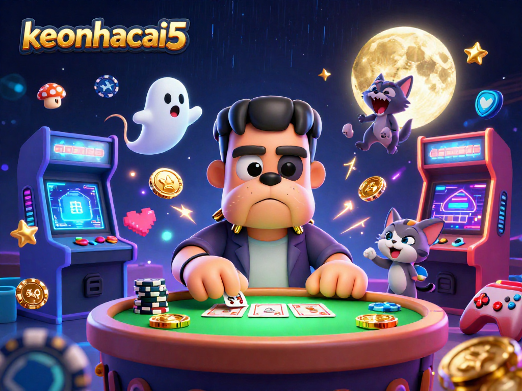 Engage with thrilling bets at keonhacai5 with vibrant 3D monsters and casino-themed elements.