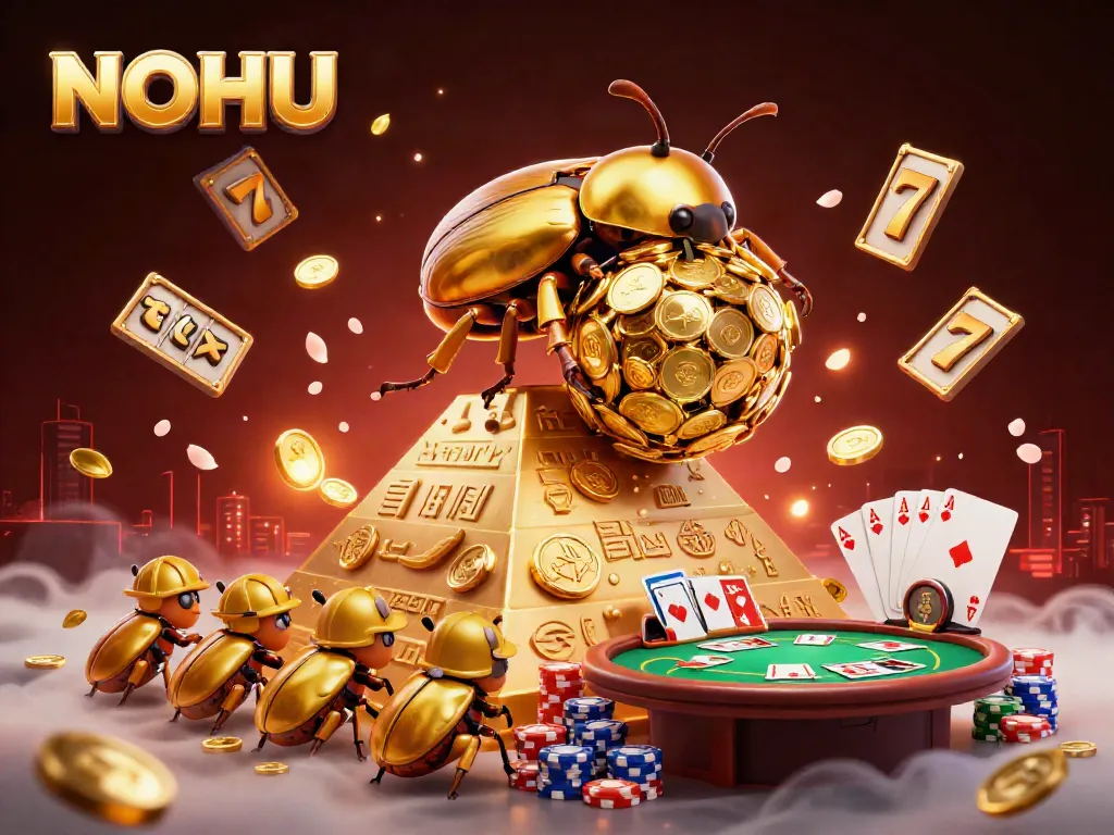 Engage with NOHU's exciting casino experience featuring golden beetles, jackpot elements, and vibrant gameplay.
