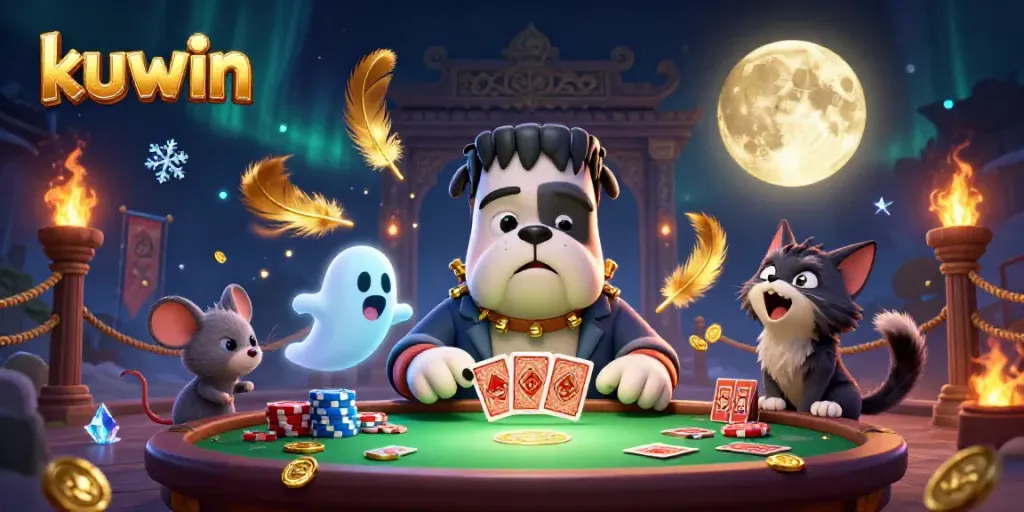 Kuwin casino action scene with characters dealing cards, creating immersive entertainment vibes.