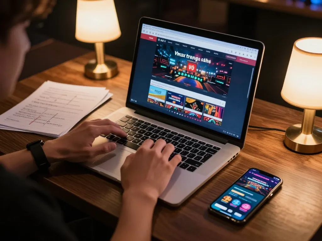 Player navigating Vmax trang chủ online casino interface, showcasing vibrant game display.