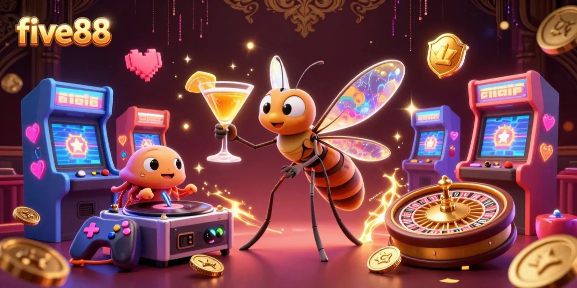 Experience the vibrant gaming atmosphere of five88 with dynamic characters and colorful casino elements.