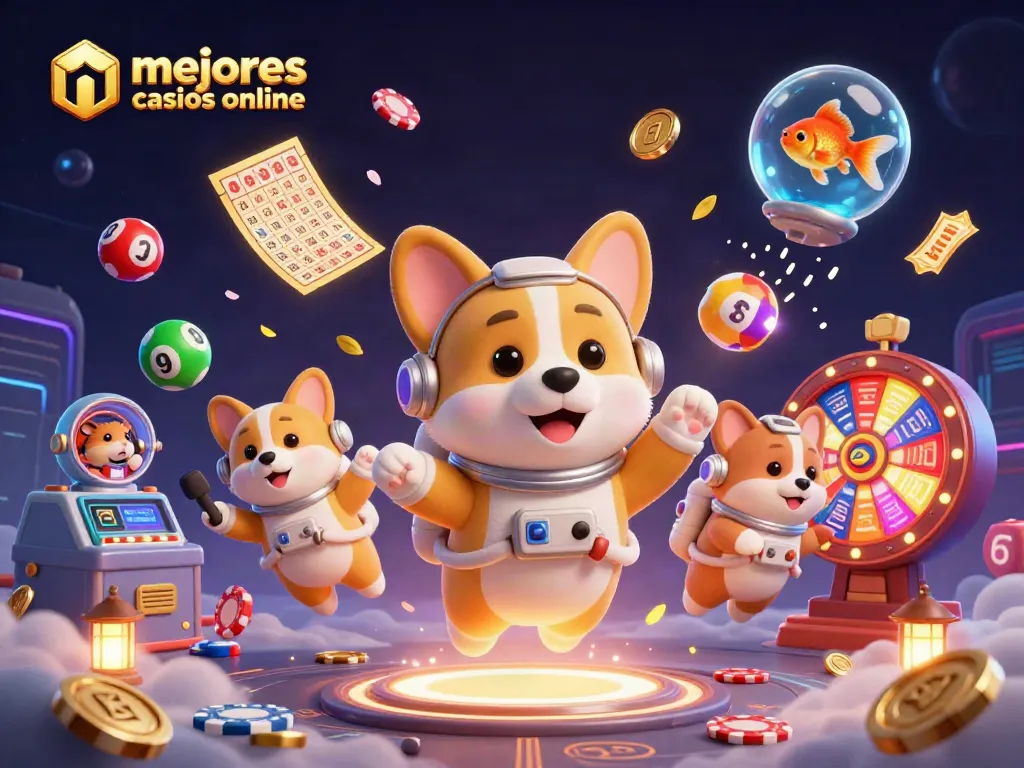 Disfruta de acción emocionante en los mejores casinos online mientras un corgi astronauta flota en gravedad cero.