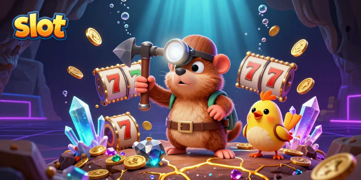 Engage in thrilling slot action with a cartoon mole and canary amid dynamic gaming elements.