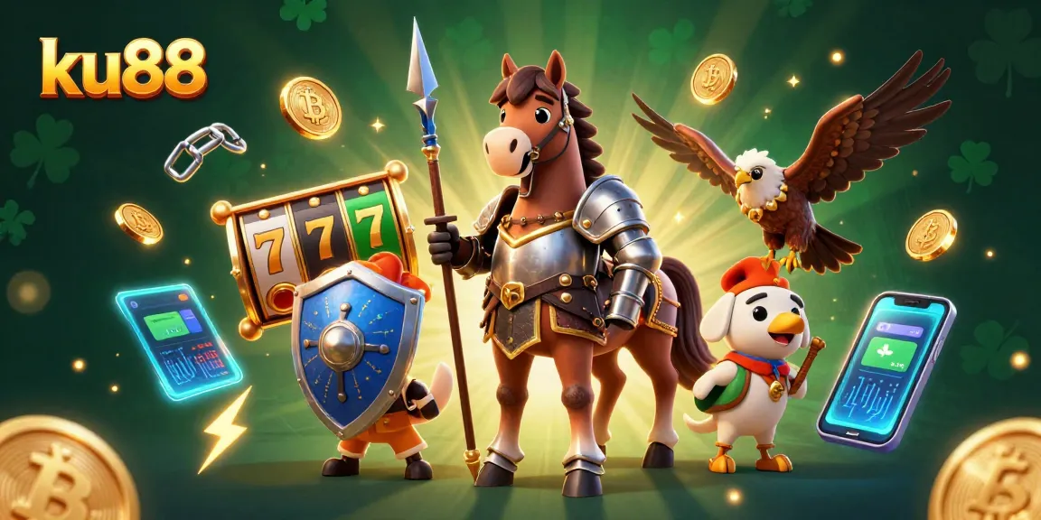 Engage with ku88's thrilling slots featuring lucky 7s and jackpot reels in an immersive casino scene.