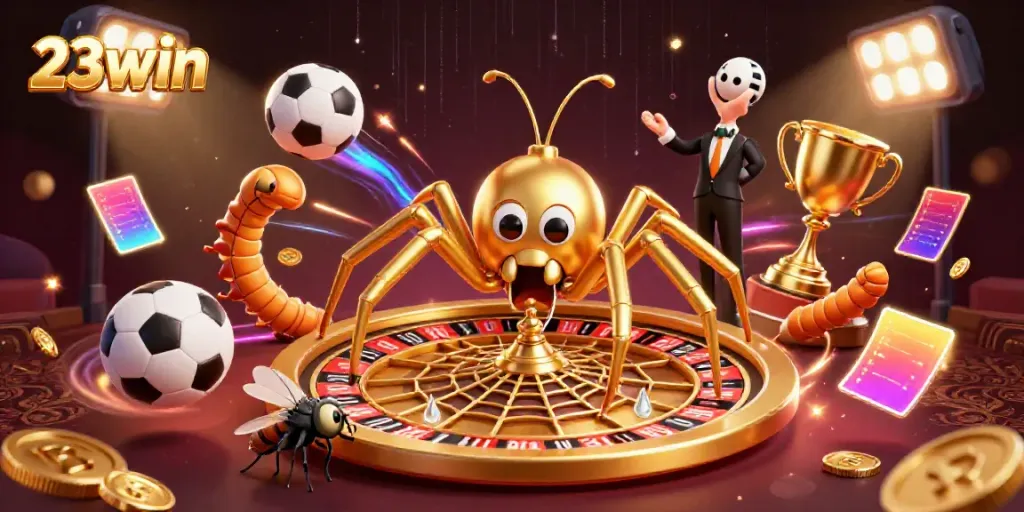 Experience thrilling gameplay with 23win's dynamic casino elements in an exciting 3D scene.