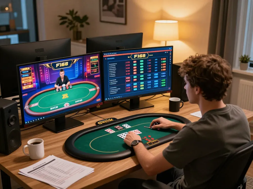 Engaging in strategic gameplay at F168 online casino with a vivid poker hand displayed
