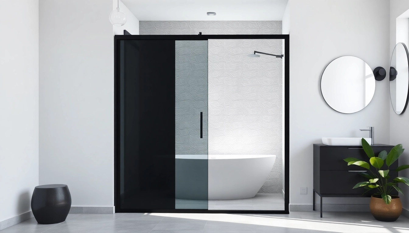 Showcase black shower sliding door with sleek design in a modern bathroom setup, highlighting its elegance.