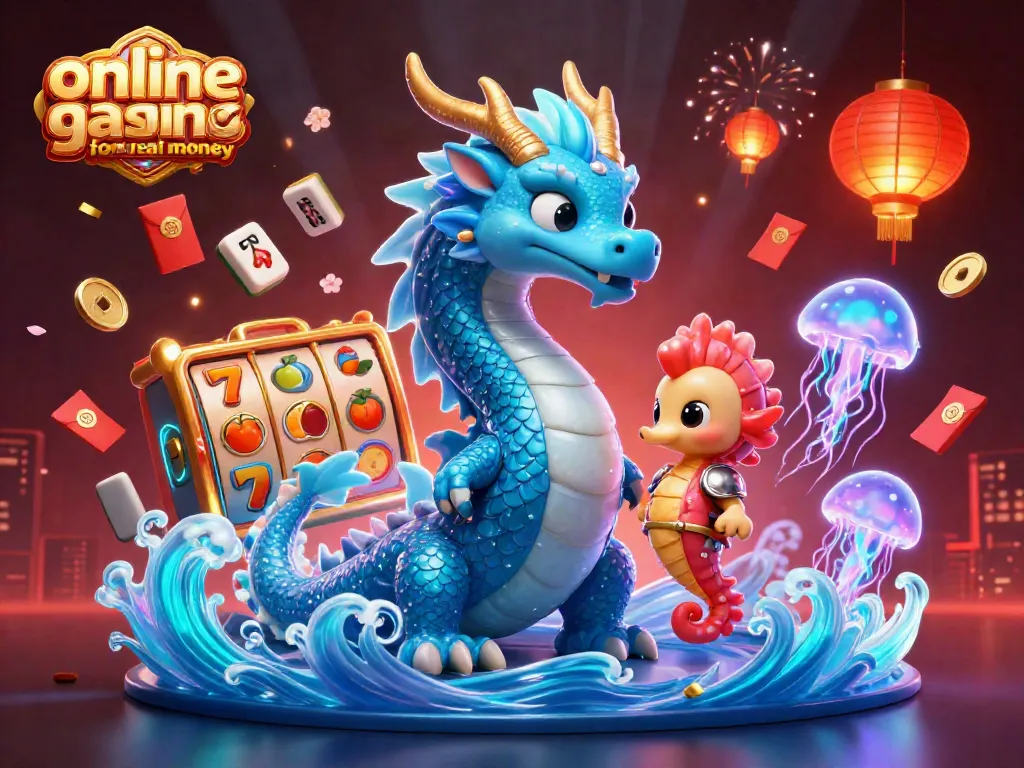 Play exciting online casino games for real money amidst vibrant digital fantasy elements.