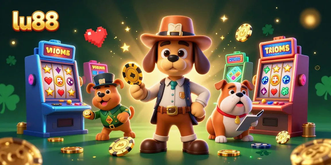 Experience thrilling gameplay at lu88 with vibrant slot machines, chips, and detective characters.